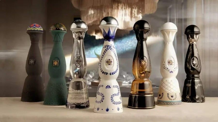 A line-up of decorated Clase Azul tequila decanters