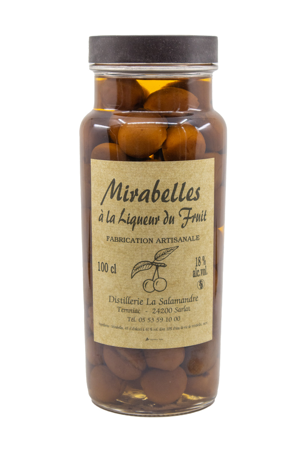 Salamandre Mirabelles a la Liqueur (Cherry Plums in liqueur) 18% 1000ml bottle, Distillerie La Salamandre, France