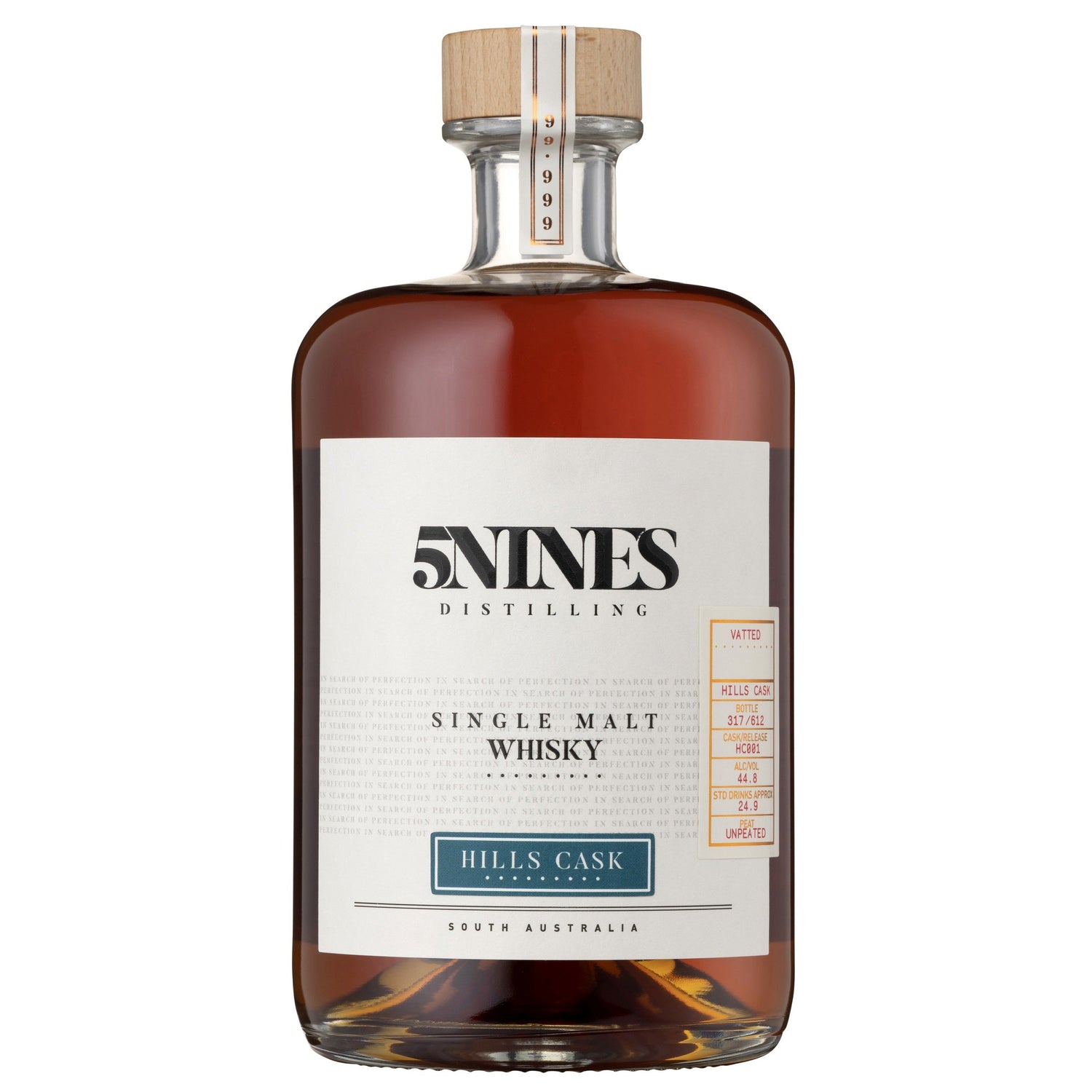 5Nines Distilling Single Malt Whisky Vatted Hills Cask HC001 45% 700ML Bottle - Liquor Wine Cave