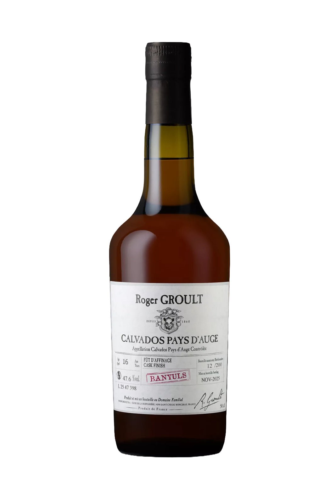 Roger Groult Calvados Banyuls Pays d'Auge 47.6% 500ml