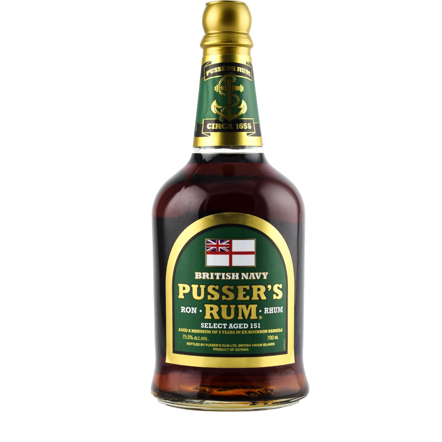 Rhum Pussers 151 à haute teneur en alcool à 75,5 %