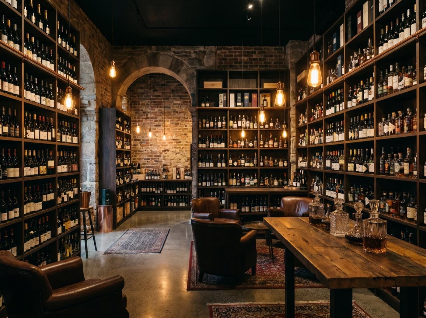 Backlit shelves of aged spirits